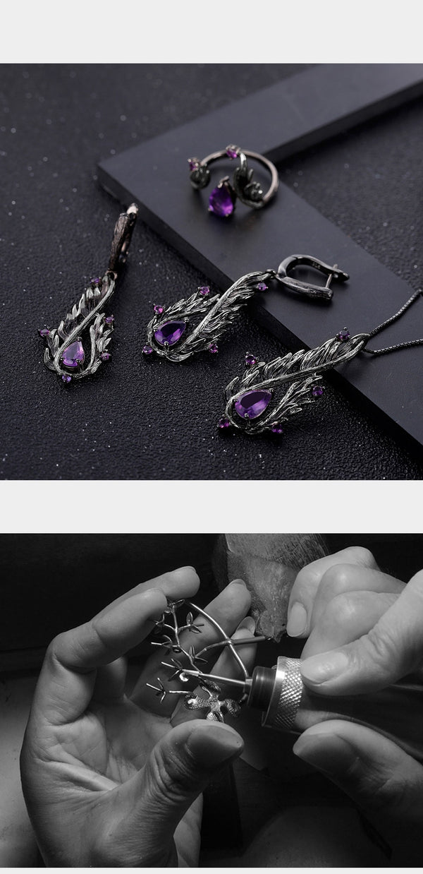 925 Sterling Silver Handmade Angel's Wing Pendant Necklace Natural Amethyst Gemstone Fine Jewelry for Women | Vimost Shop.