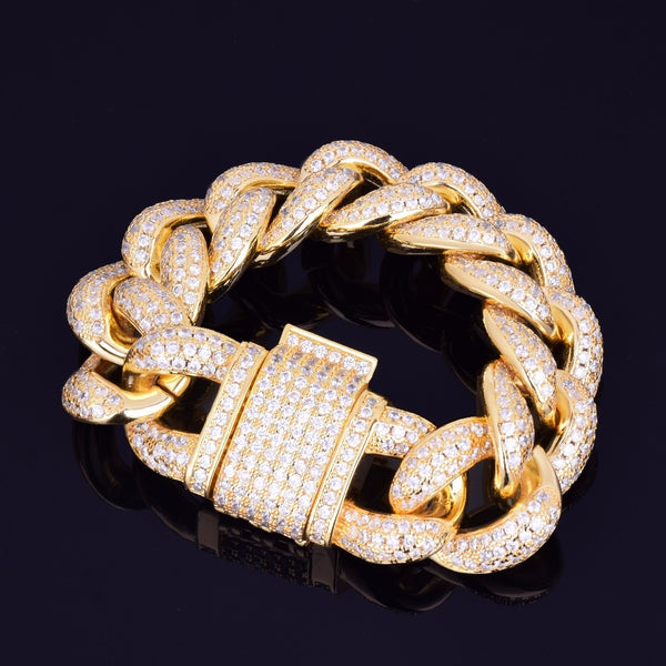 23mm Chunky Miami Cuban Chain Bracelet AAA Zirconia Men Hip hop Jewelry Gold Color Big Lock Bangle 7