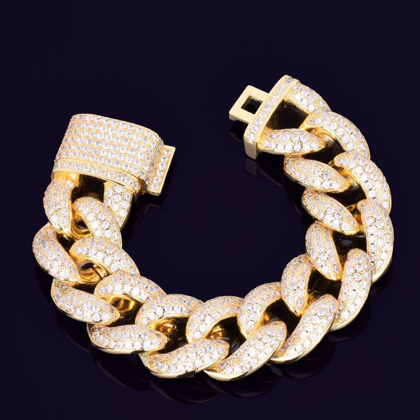 23mm Chunky Miami Cuban Chain Bracelet AAA Zirconia Men Hip hop Jewelry Gold Color Big Lock Bangle 7