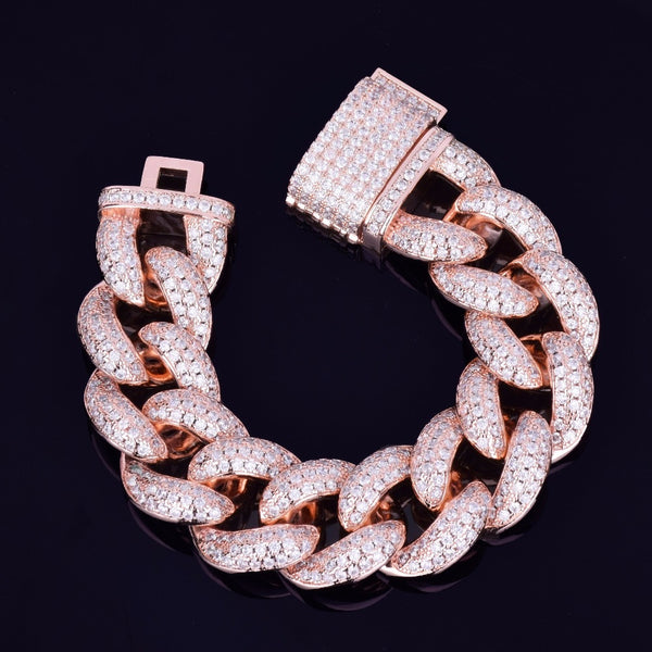 23mm Chunky Miami Cuban Chain Bracelet AAA Zirconia Men Hip hop Jewelry Gold Color Big Lock Bangle 7