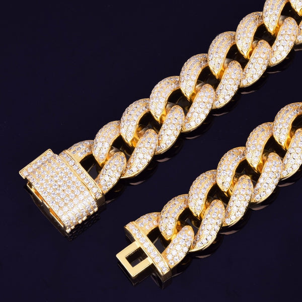 23mm Chunky Miami Cuban Chain Bracelet AAA Zirconia Men Hip hop Jewelry Gold Color Big Lock Bangle 7