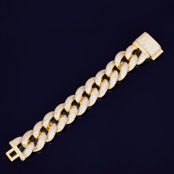 23mm Chunky Miami Cuban Chain Bracelet AAA Zirconia Men Hip hop Jewelry Gold Color Big Lock Bangle 7