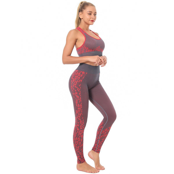 Seamless Yoga Sets Leopard High Waist Leggings And Tank Crop Top Casual Sportswear Fitness High Elastics Sports Suit Outfits | Vimost Shop.