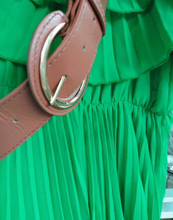 Ladies sexy off shoulder party vestido sashes Dresses Women fashion slash neck ruffles green pleated sling Dress | Vimost Shop.