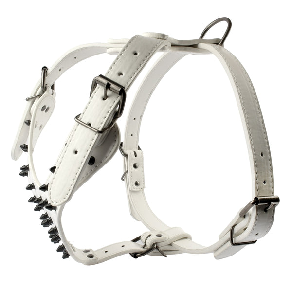 Leather Dog Harness Collar and Chain Leash Set Spiked Vest For Boxer Black Spikes for Medium Large Dogs Pitbull Matiffer