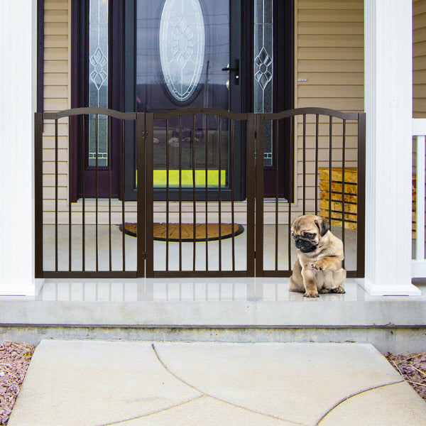 Foldable Portable Design Solid Construction Dog Supplies 3-Panel Wooden Freestanding Pet Gate W/ Arched Top Dog Fences PS7334 | Vimost Shop.