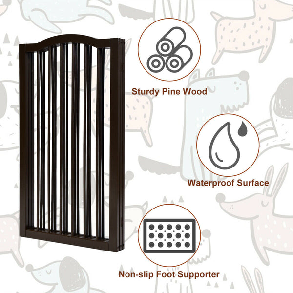Foldable Portable Design Solid Construction Dog Supplies 3-Panel Wooden Freestanding Pet Gate W/ Arched Top Dog Fences PS7334 | Vimost Shop.