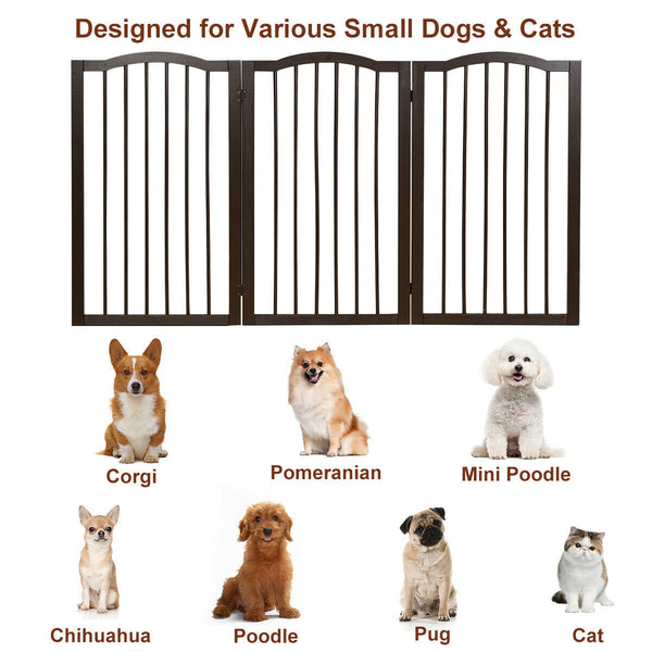 Foldable Portable Design Solid Construction Dog Supplies 3-Panel Wooden Freestanding Pet Gate W/ Arched Top Dog Fences PS7334 | Vimost Shop.