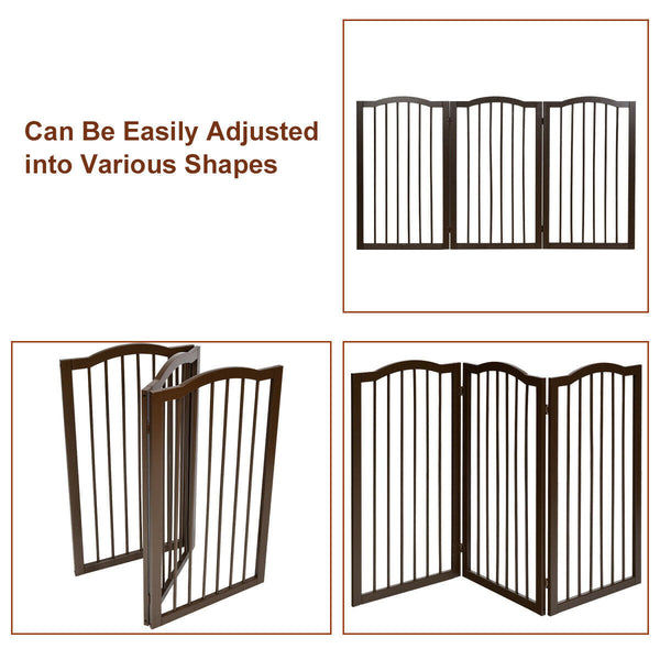 Foldable Portable Design Solid Construction Dog Supplies 3-Panel Wooden Freestanding Pet Gate W/ Arched Top Dog Fences PS7334 | Vimost Shop.