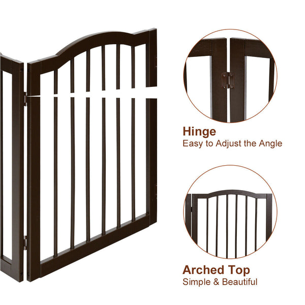 Foldable Portable Design Solid Construction Dog Supplies 3-Panel Wooden Freestanding Pet Gate W/ Arched Top Dog Fences PS7334 | Vimost Shop.