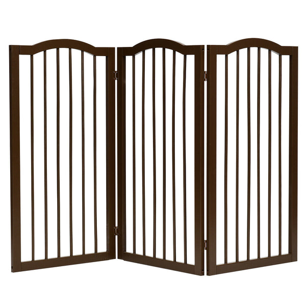 Foldable Portable Design Solid Construction Dog Supplies 3-Panel Wooden Freestanding Pet Gate W/ Arched Top Dog Fences PS7334 | Vimost Shop.