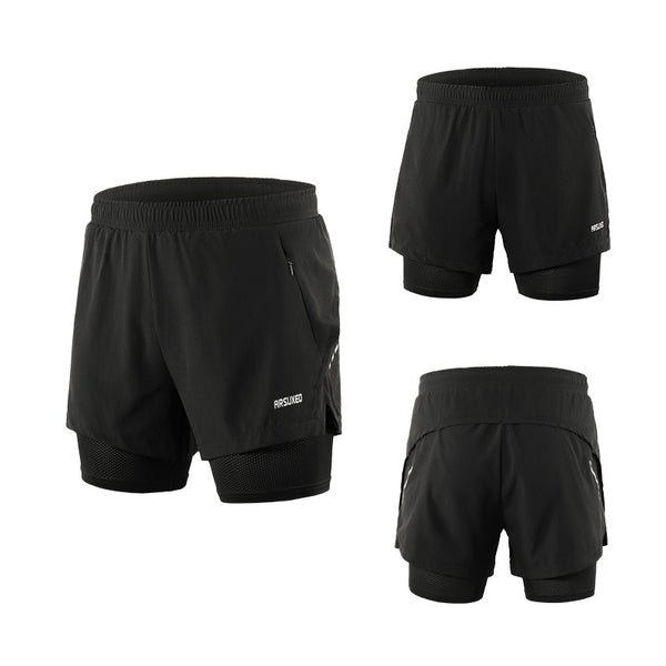 Men Running Shorts 2 in 1 Sports Shorts Quick Dry Active Training Exercise Jogging Gym Shorts With Zipper Pockets