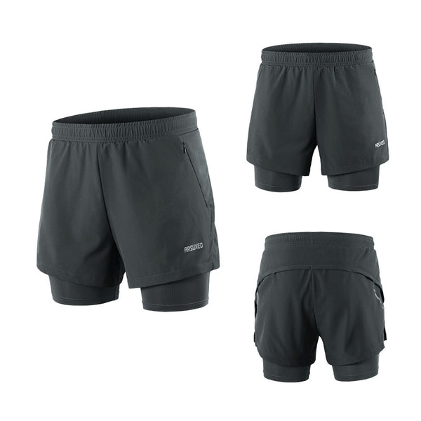 Men Running Shorts 2 in 1 Sports Shorts Quick Dry Active Training Exercise Jogging Gym Shorts With Zipper Pockets