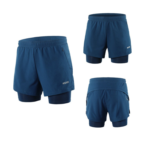 Men Running Shorts 2 in 1 Sports Shorts Quick Dry Active Training Exercise Jogging Gym Shorts With Zipper Pockets