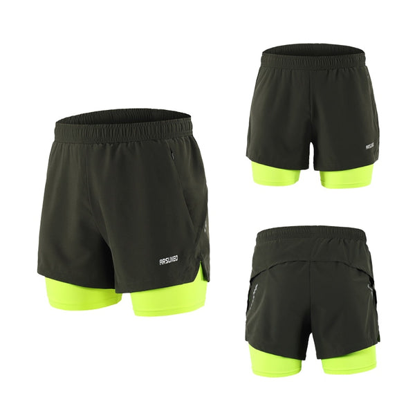 Men Running Shorts 2 in 1 Sports Shorts Quick Dry Active Training Exercise Jogging Gym Shorts With Zipper Pockets