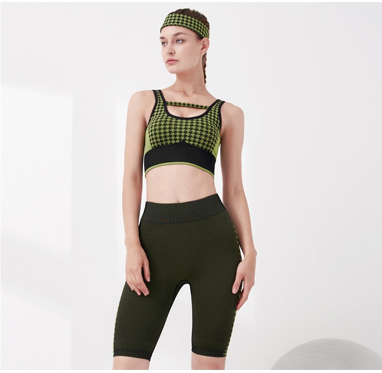 Seamless Yoga Set Workout Push Up Gym Fitness Tracksuit Bra Tank Crop Top Shorts Outwear Running Suit Fasshion Two Piece Set | Vimost Shop.