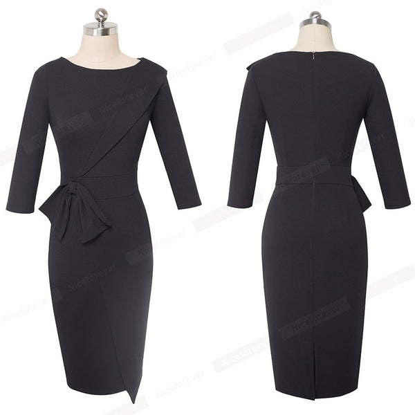 Pure Color with Bow Peplum Dresses Formal Business Bodycon Autumn Women Dress | Vimost Shop.
