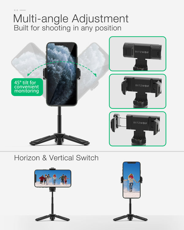 Mini Desktop Multi-angle Tripod Phone Holder Portable Selfie Monopod for Phone Camera LED Light Selfie Sticks | Vimost Shop.