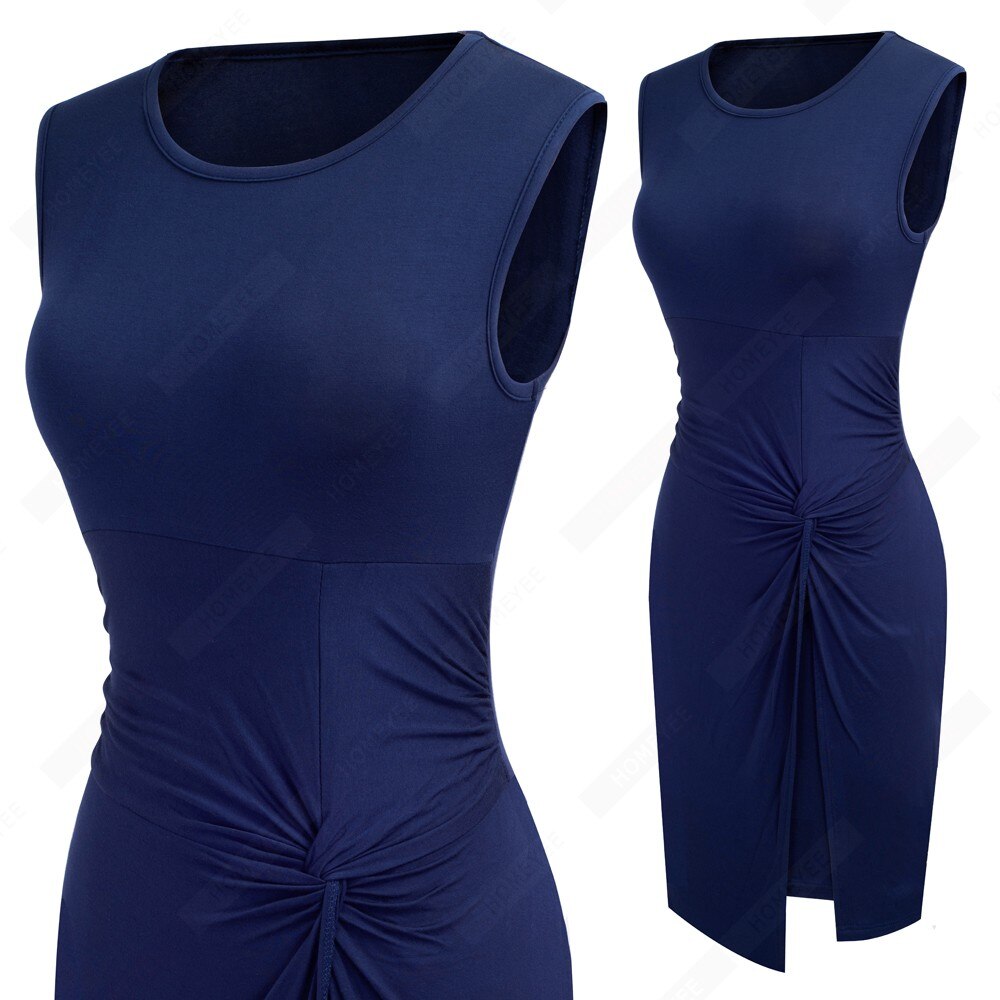 Summer Women Brief One Piece Sleeveless Casual Bodycon Dress Lady Chic Knot Round Neck Dress | Vimost Shop.
