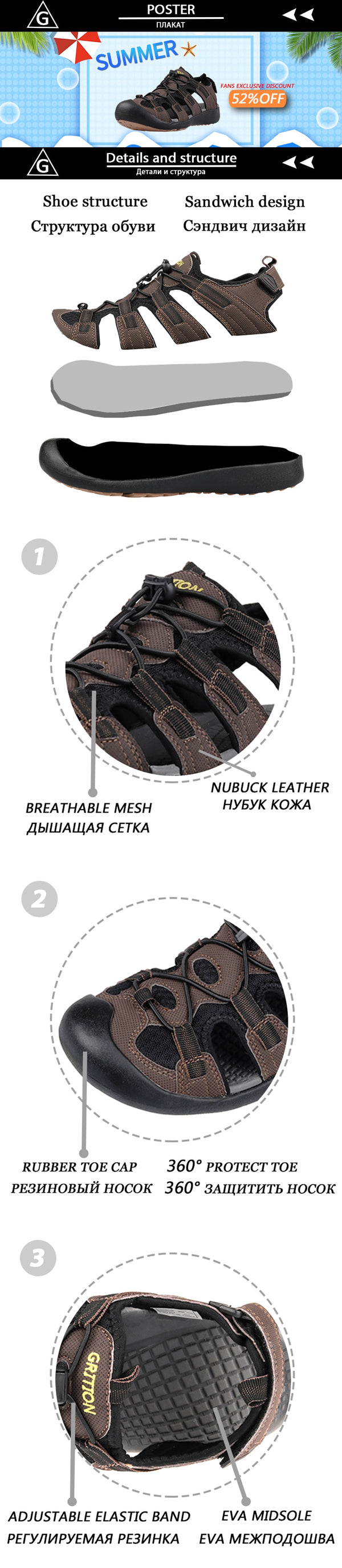 Men Sandals Nubuck Leather Flat Hiking Sport Summer Shoes Water Beach Outdoor Work Fashion Trekking Male Big Size Clog | Vimost Shop.