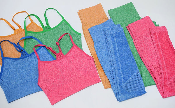 Seamless Yoga Fitness Hollow Out Set Camisole Crop Top High Waist Pants Sportswear Tracksuit Running Sports Gym Workout Clothes | Vimost Shop.