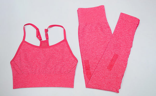 Seamless Yoga Fitness Hollow Out Set Camisole Crop Top High Waist Pants Sportswear Tracksuit Running Sports Gym Workout Clothes | Vimost Shop.