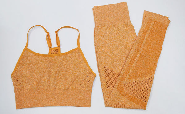 Seamless Yoga Fitness Hollow Out Set Camisole Crop Top High Waist Pants Sportswear Tracksuit Running Sports Gym Workout Clothes | Vimost Shop.