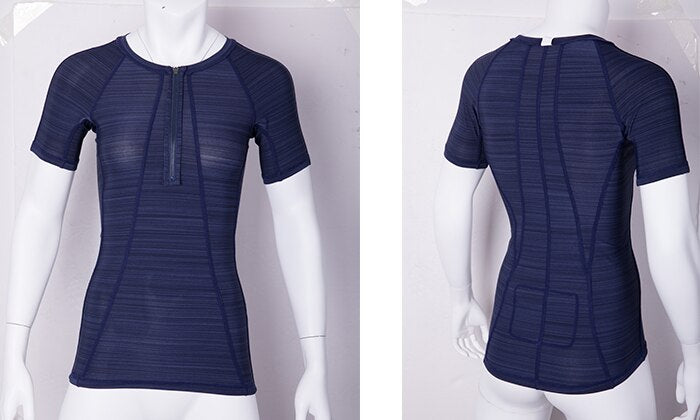 Women's UPF 50+ Zipper Front Rash Guard Swim Shirt Short Sleeves