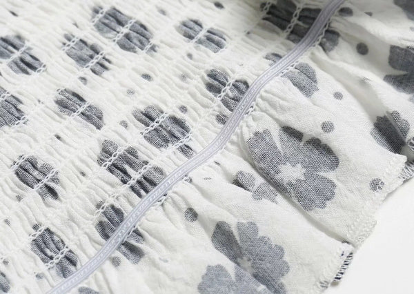 Navy Floral Print Summer Cotton Blouses Women Casual Back Elastic Short Sleeve Cropped Shirt Cool Girls Streetwear Tops | Vimost Shop.