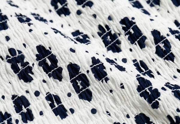 Navy Floral Print Summer Cotton Blouses Women Casual Back Elastic Short Sleeve Cropped Shirt Cool Girls Streetwear Tops | Vimost Shop.