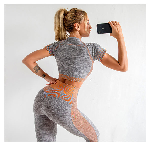 Seamless Gym Yoga Set For Women Fitness Bra Short Shirt Top Leggings Shorts Tracksuit Running Workout Sports Suit Hips Lifting | Vimost Shop.