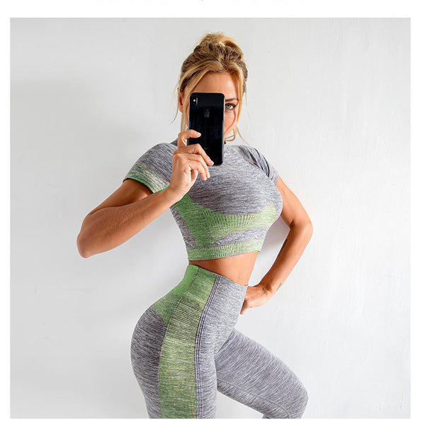Seamless Gym Yoga Set For Women Fitness Bra Short Shirt Top Leggings Shorts Tracksuit Running Workout Sports Suit Hips Lifting | Vimost Shop.