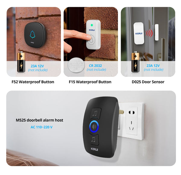 Home Security Welcome Wireless Doorbell Smart Chimes Doorbell Alarm LED light 32 Songs with Waterproof Touch Button | Vimost Shop.