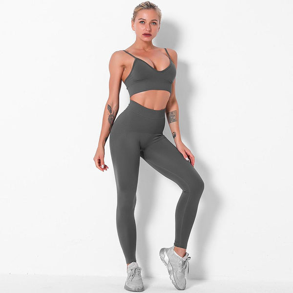 Solid Yoga Suit Gym Fitness Two Piece Set Camisole Crop Top Leggings Tracksuit Fashion Running Sports Dance Energy Casual Set | Vimost Shop.