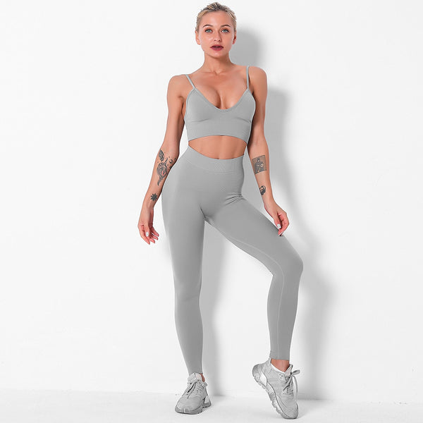 Solid Yoga Suit Gym Fitness Two Piece Set Camisole Crop Top Leggings Tracksuit Fashion Running Sports Dance Energy Casual Set | Vimost Shop.