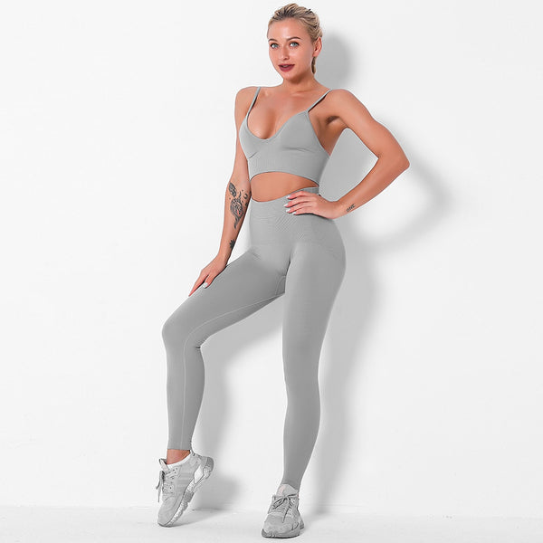 Solid Yoga Suit Gym Fitness Two Piece Set Camisole Crop Top Leggings Tracksuit Fashion Running Sports Dance Energy Casual Set | Vimost Shop.