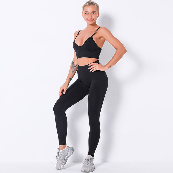 Solid Yoga Suit Gym Fitness Two Piece Set Camisole Crop Top Leggings Tracksuit Fashion Running Sports Dance Energy Casual Set | Vimost Shop.
