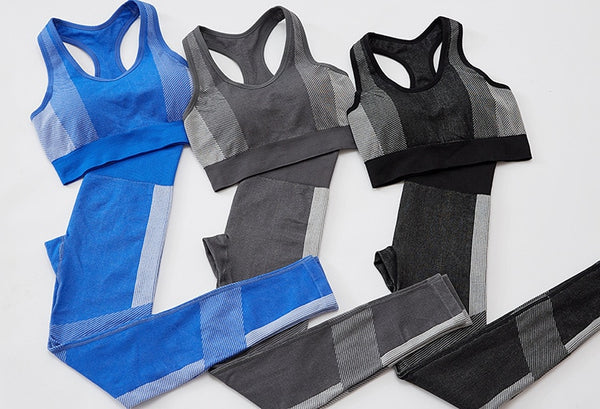 Striped Patchwork Yoga Suit Gym Fitness Two Piece Set Bra Crop Top Leggings Tracksuit Fashion Casual Sports Running Slim Outfits | Vimost Shop.