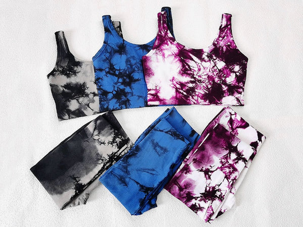 Women Tie Dye Print Yoga Set Women Gym Clothes Sleeveless Crop Top And Leggings Fitness Tracksuit Workout Push Up Sports Suit | Vimost Shop.