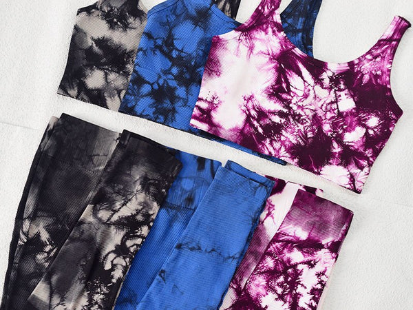 Women Tie Dye Print Yoga Set Women Gym Clothes Sleeveless Crop Top And Leggings Fitness Tracksuit Workout Push Up Sports Suit | Vimost Shop.