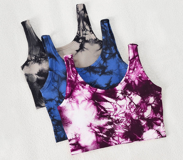 Women Tie Dye Print Yoga Set Women Gym Clothes Sleeveless Crop Top And Leggings Fitness Tracksuit Workout Push Up Sports Suit | Vimost Shop.