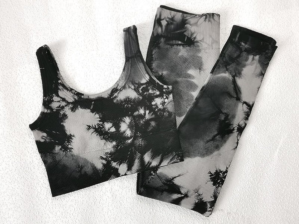 Women Tie Dye Print Yoga Set Women Gym Clothes Sleeveless Crop Top And Leggings Fitness Tracksuit Workout Push Up Sports Suit | Vimost Shop.