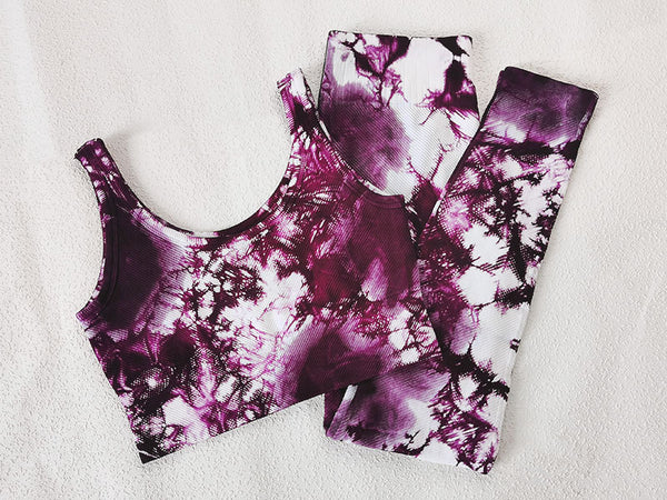 Women Tie Dye Print Yoga Set Women Gym Clothes Sleeveless Crop Top And Leggings Fitness Tracksuit Workout Push Up Sports Suit | Vimost Shop.