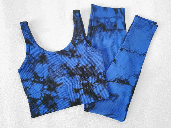 Women Tie Dye Print Yoga Set Women Gym Clothes Sleeveless Crop Top And Leggings Fitness Tracksuit Workout Push Up Sports Suit | Vimost Shop.