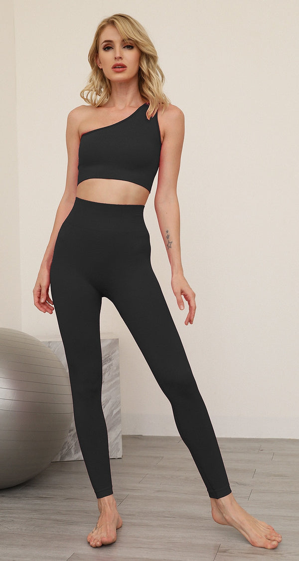 Women Solid Seamless Yoga Set Women Gym Clothes One Shoulder Crop Top And Leggings Fitness Tracksuit Workout Push Up Sports Suit | Vimost Shop.