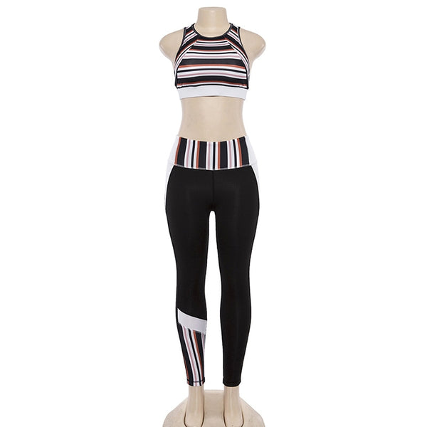 Women Striped Yoga Gym Set Fashion Outdoor Fitness Workout Set Casual Tank Crop Top Leggings Sports  Shaping Two Piece Set | Vimost Shop.