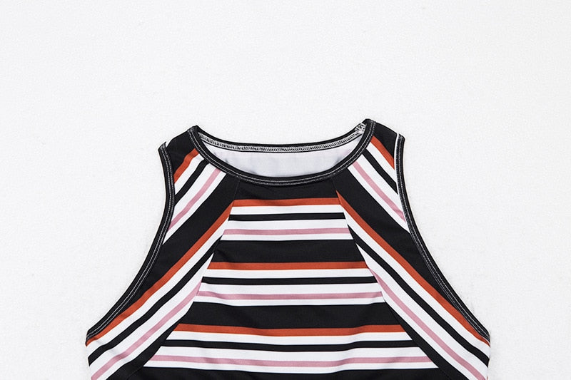 Women Striped Yoga Gym Set Fashion Outdoor Fitness Workout Set Casual Tank Crop Top Leggings Sports Shaping Two Piece Set | Vimost Shop.