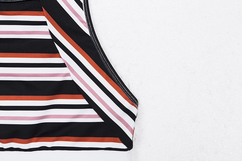 Women Striped Yoga Gym Set Fashion Outdoor Fitness Workout Set Casual Tank Crop Top Leggings Sports Shaping Two Piece Set | Vimost Shop.