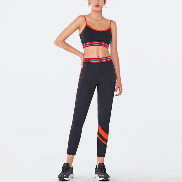 Striped Yoga Gym Suit Fitness Sports Two Piece Set Bra Crop Beauty Back Top Leggings Set Push Up Workout Fitness Running Outfits | Vimost Shop.