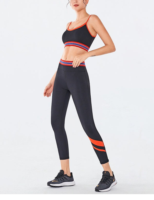Striped Yoga Gym Suit Fitness Sports Two Piece Set Bra Crop Beauty Back Top Leggings Set Push Up Workout Fitness Running Outfits | Vimost Shop.